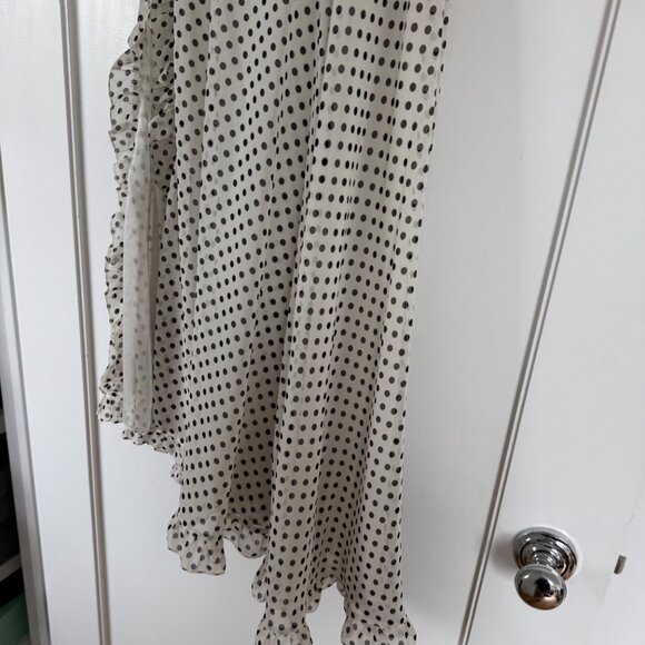 NWT Marianna Senchina Asymmetric Chiffon Midi Dress White/Black Polka Dot Sz S - Picture 6 of 10